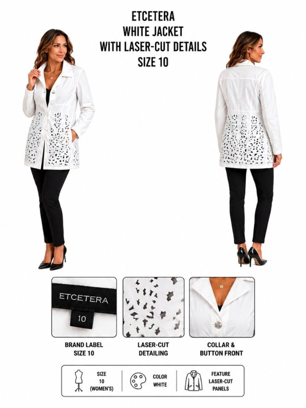 Etcetera White Jacket With Transparent Details Size 10